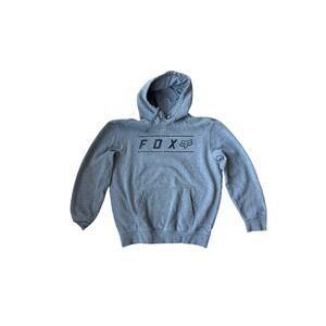 Fox Racing Men’s Medium Gray Pullover Hoodie Spellout Logo Fleece Moto